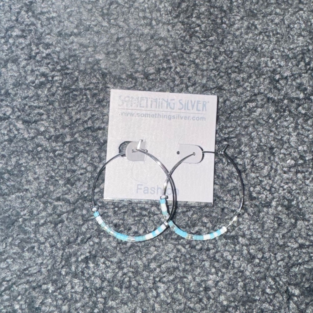 Blue and Silver Hoop Earrings Minimalist Design
